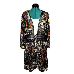 C Est. 1946 Sheer Black Floral Kimono Robe - Lace Waist w/ Tie *Read*